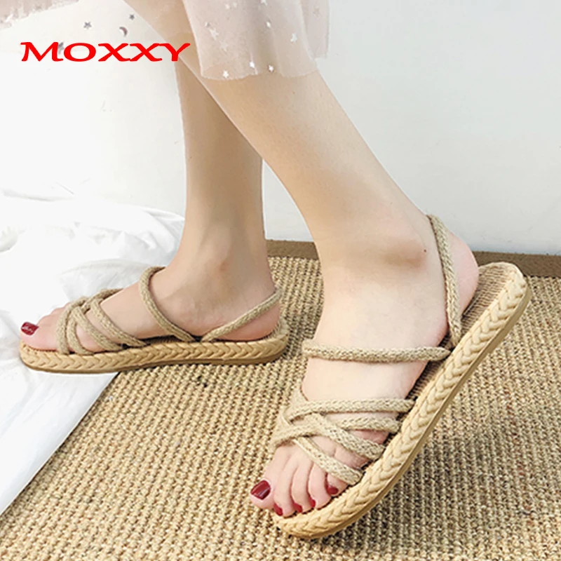 

2019 New Fashion Rome Rope Sandals Women Flat Sandals Slip On Summer Shoes Woman Beach Slippers Women Slides zapatos de mujer