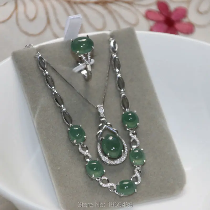 Original Burmese jadeite and 925 silver jewelry set+necklace choker