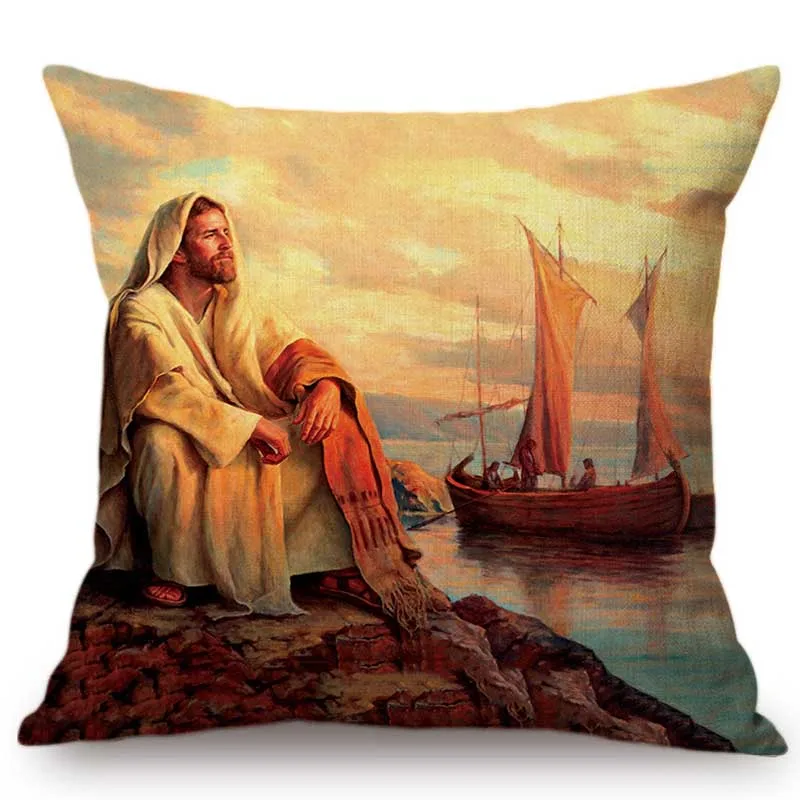 

Наволочка для подушки, декоративная подушка для дивана из хлопка и льна с изображением Иисуса Христа