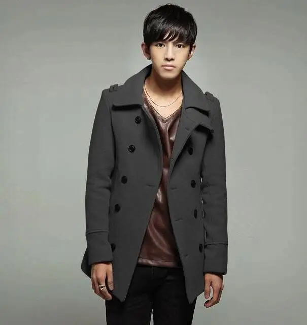 Men's clothing medium long wool coat mens double breasted