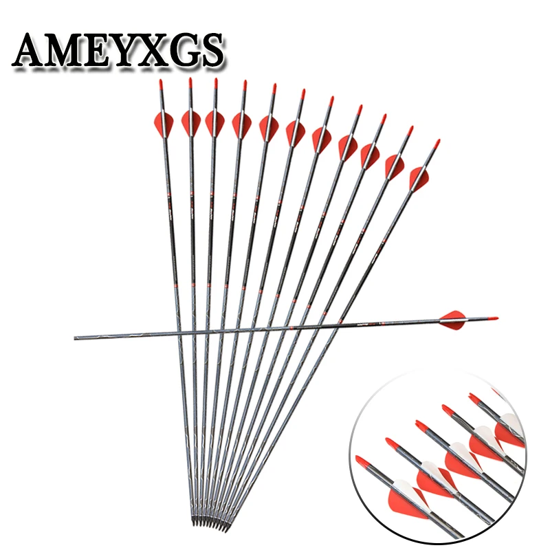 

6/12pcs Spine500 Carbon Arrowhead Rubber feather Archery ID 6.2mm Hunting Compound Bow Recurve Bow Shooting Accessories