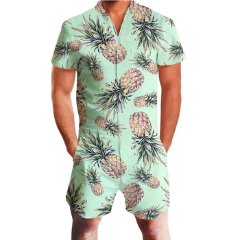 

Pineapple Print Men's Jumpsuits Overalls Flower Dress Sets Jumpsuits Zipper Bib Belt Working Trousers Rompers Short Cargo Pants