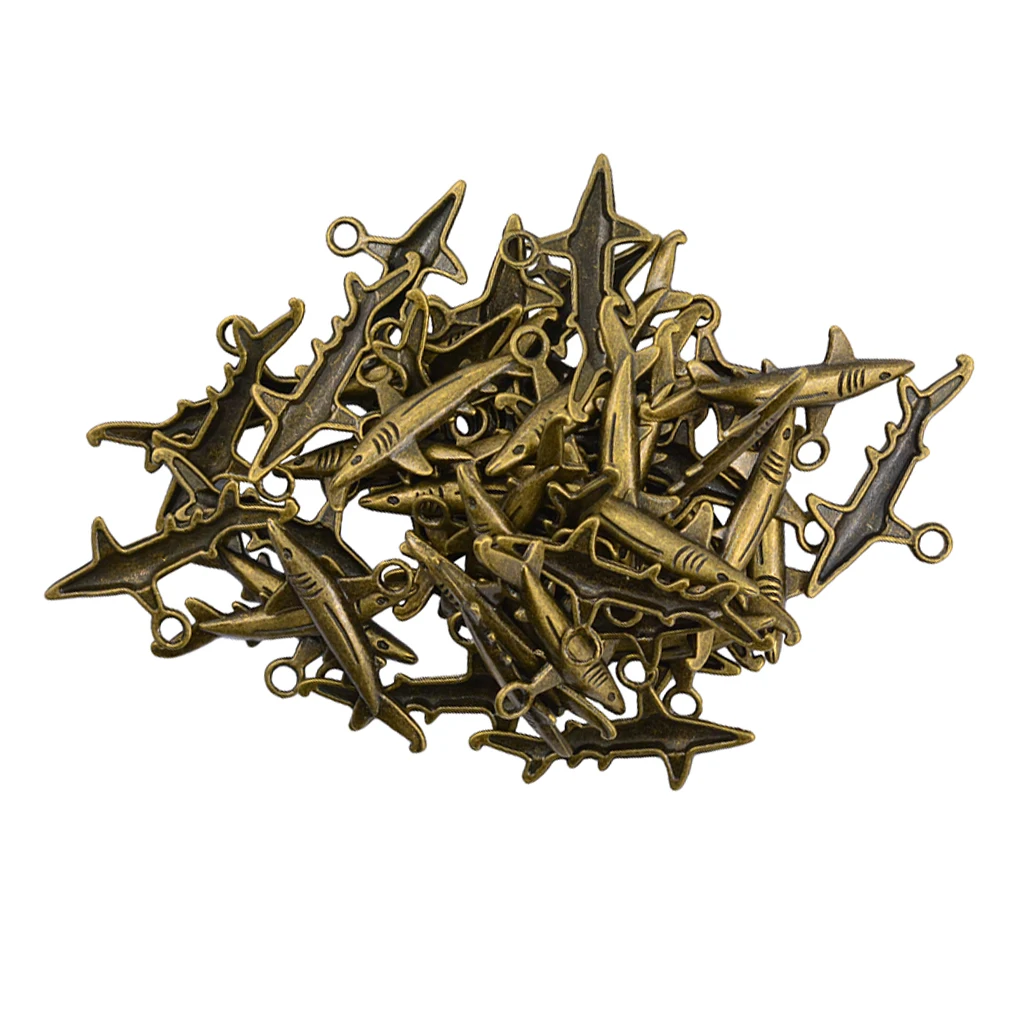 50pcs Antique Bronze Played Shark Charms Mini Pendants for Ancient, jewelry making,craft,cards,vintage,pendant,key rings