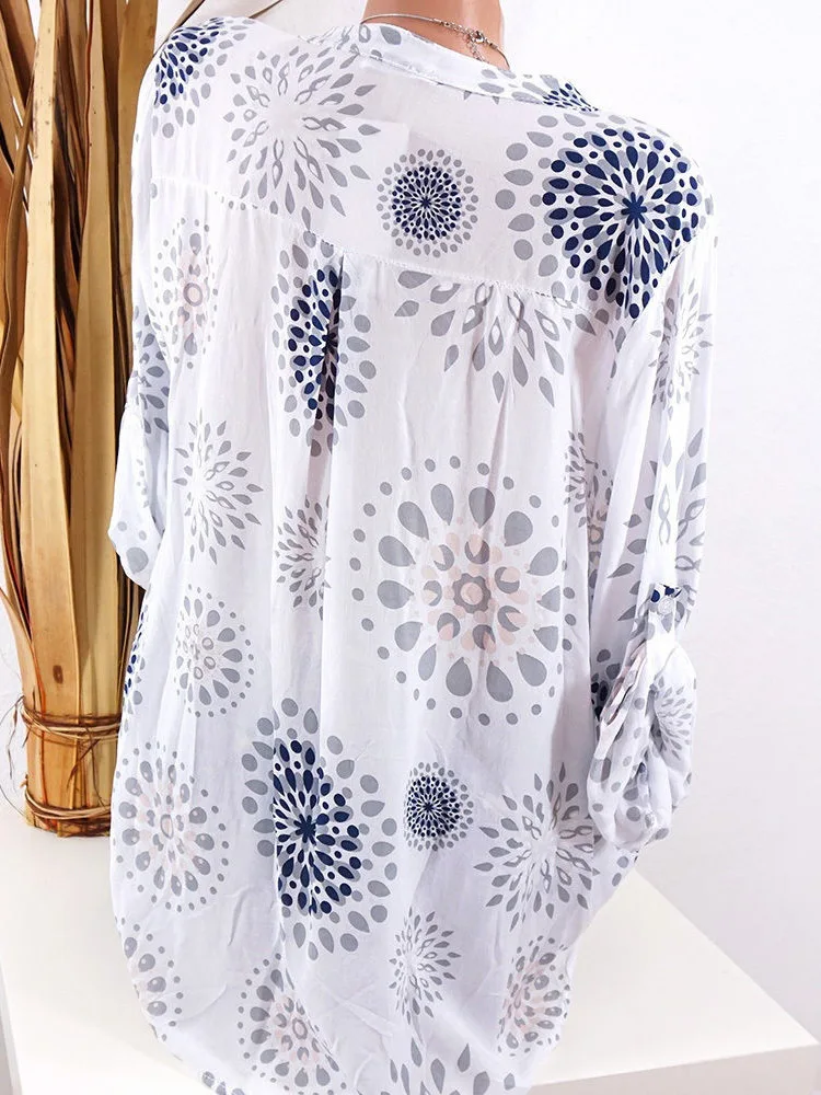 Casual Printing V-neck Women Shirts Spring Loose Plus Size Long Sleeve Top Blouses 6 Colors Blouses