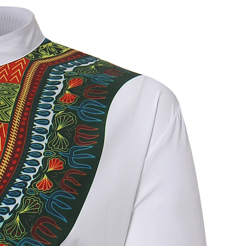 2018 Full traditional dress men's shirt African style front row buckle t-shirt Embroidery Design Style mens african clothings  (1)