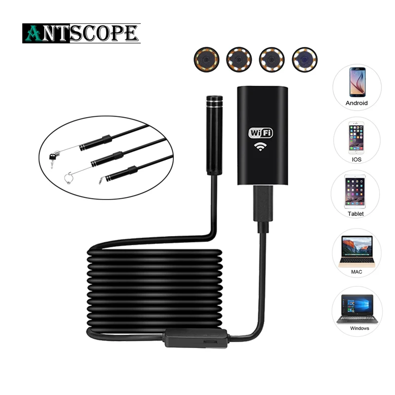 

HD 2.0MP Wifi Wireless USB Endoscope Hard Cable Android IOS PC 8 LEDS 720P 8mm Lens Car Endoscope Flexible Camera Waterproof 10