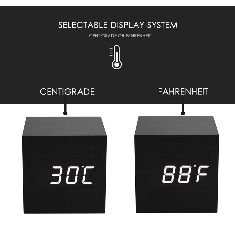 Акустический контроль Будильник Деревянный куб часы светодиодный Календарь креативный термометр электронный дисплей спальня студенческий стол комплект часов