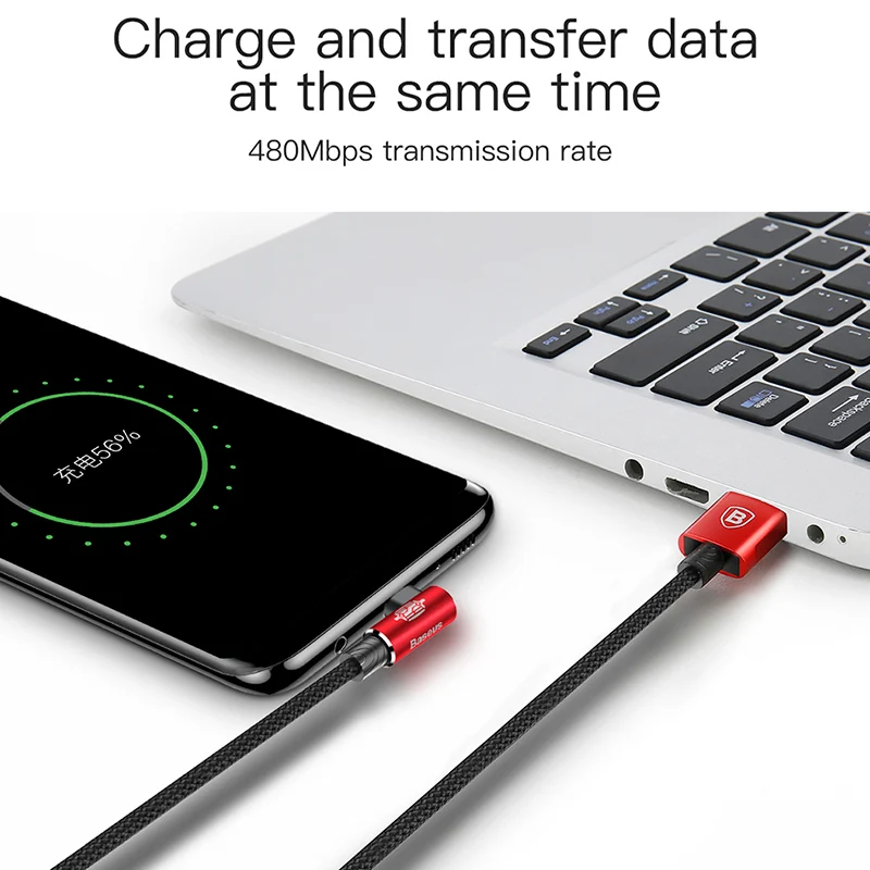 Baseus USB tipo C Cable USB de 90 grados C cargador de Cable de datos de carga rápida with tipo-c Cable para samsung S9 S8 Oneplus 6 t 6 5 USB-C