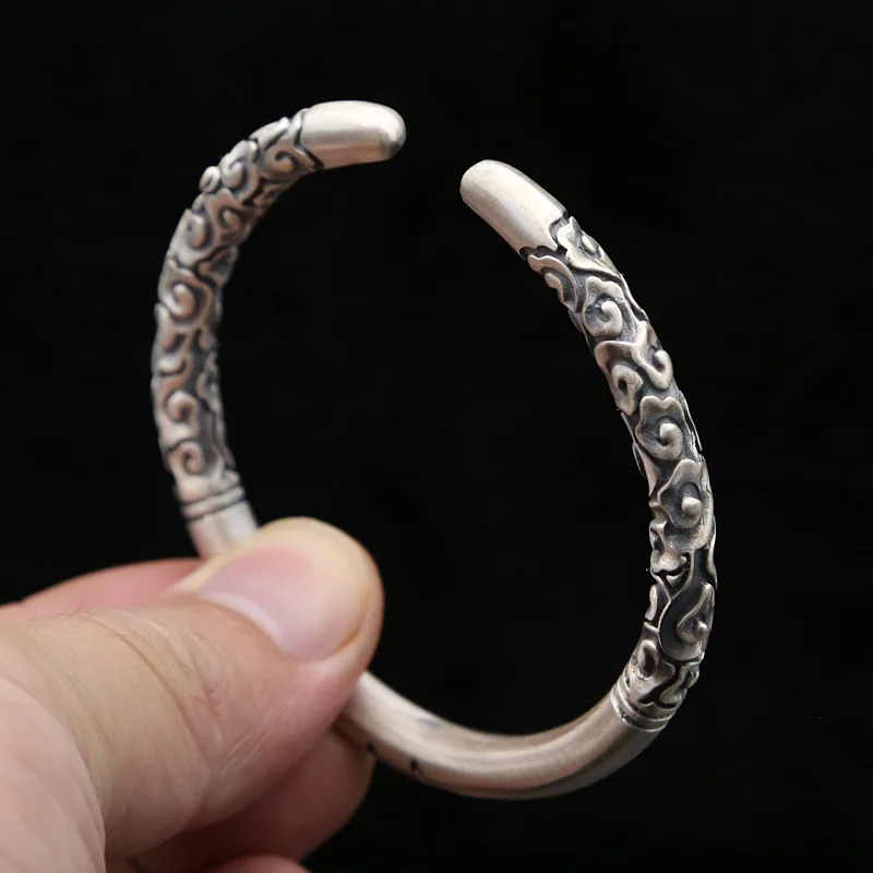 

S925 Silver Jewelry Retro-ancient Taiyin Journey to the West Sun Wukong Close-to-body Gold Hoop Bar Opening Bracelet