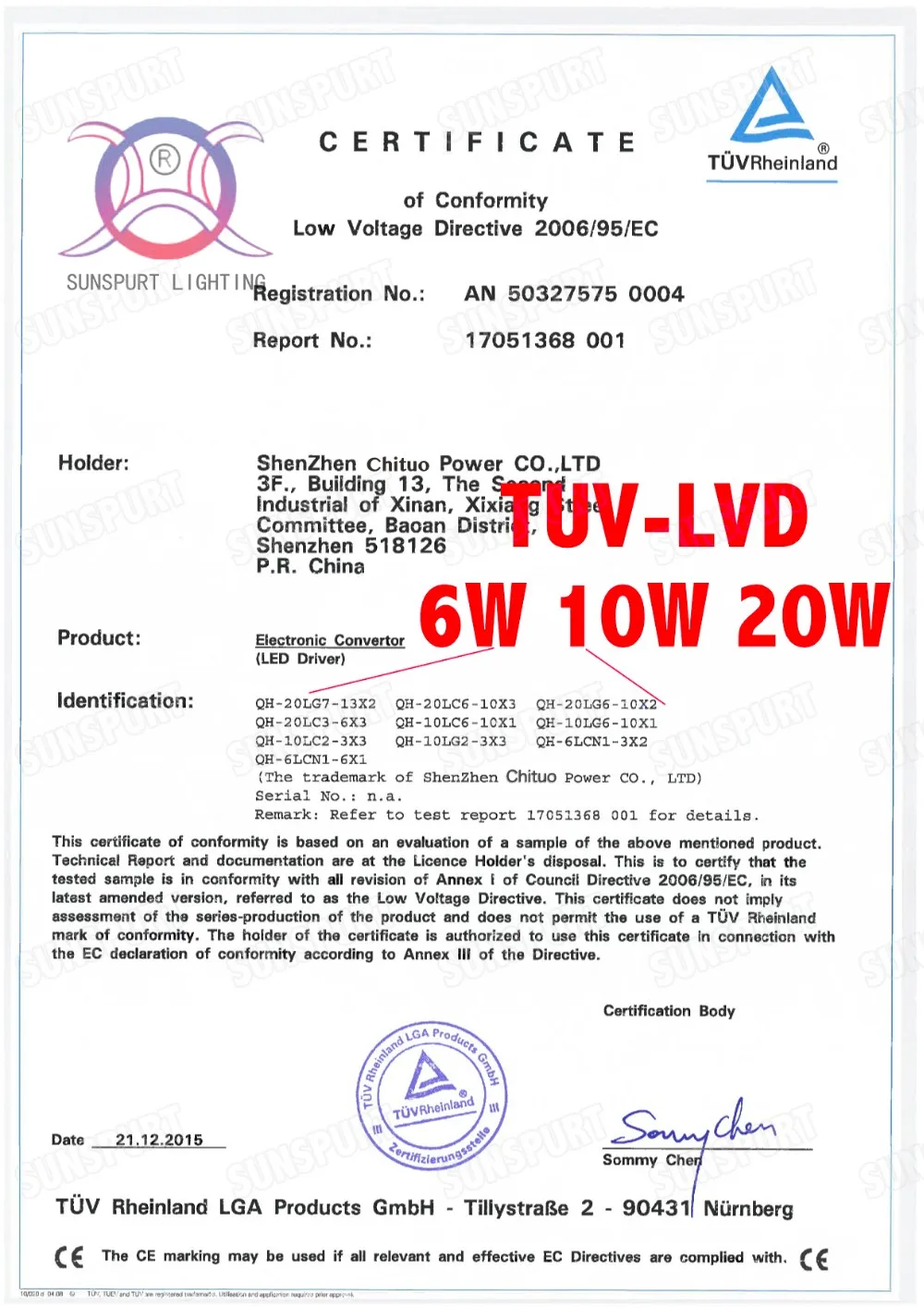lc6w 10w 20w TUV-LVD Cert01