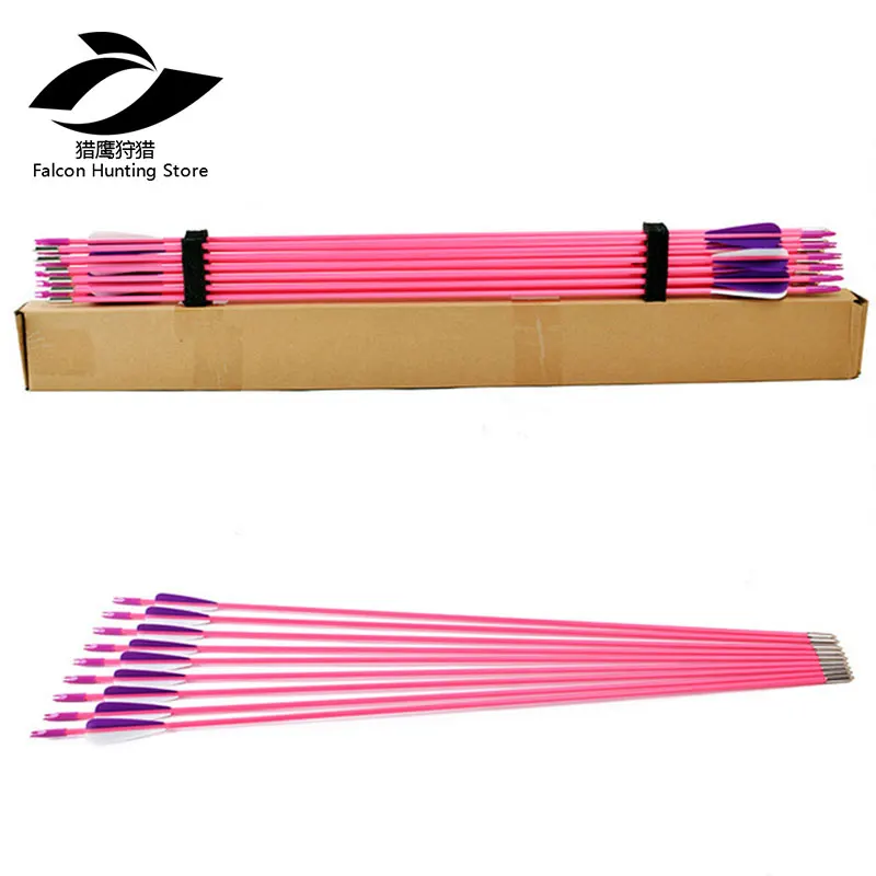 Archery Hunting 12Pcs Pink Fiberglass Arrows 30" Girl Woman Type