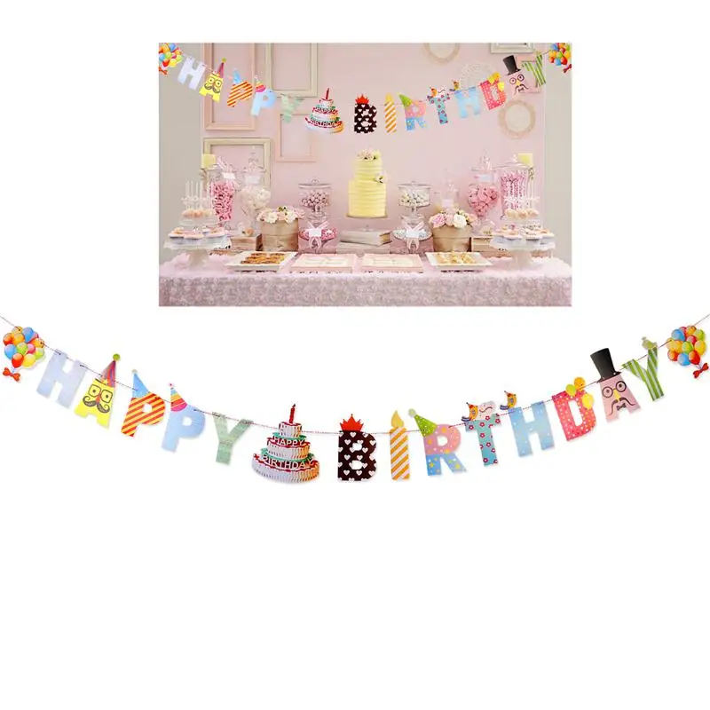 

2017 Happy Birthday Paper Banners Paper Bunting Banners For Birthday Party Decoration Roll Up Banner
