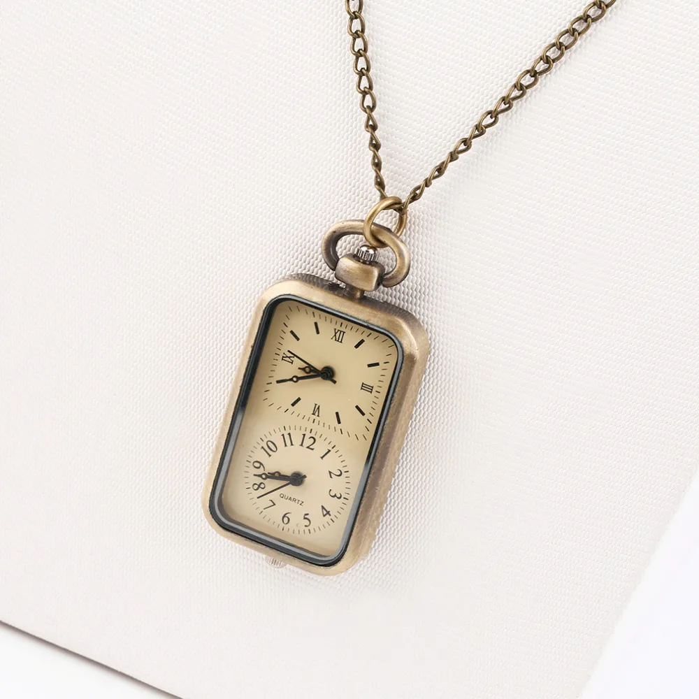 Fashion Antique Bronze Dual-clock Creative Pocket Quartz Fob Watch With Sweater Necklace Chain 2019 Valentine Gifts | Наручные часы