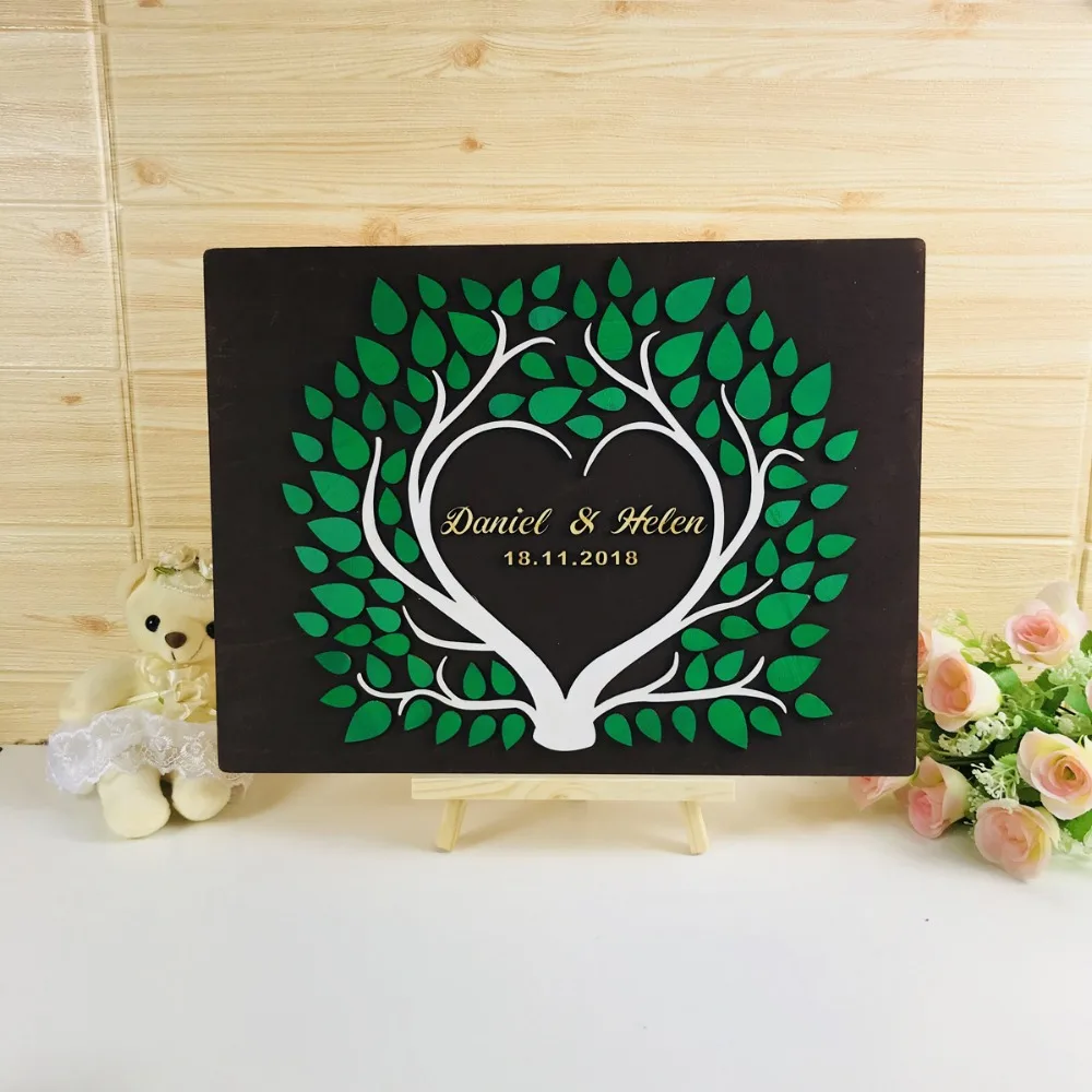 

Custom 3D Tree Wedding Guest Book,Frame with Custom Name & Date Love Signature Book, Rustic Guestbook Wedding Ideas decor