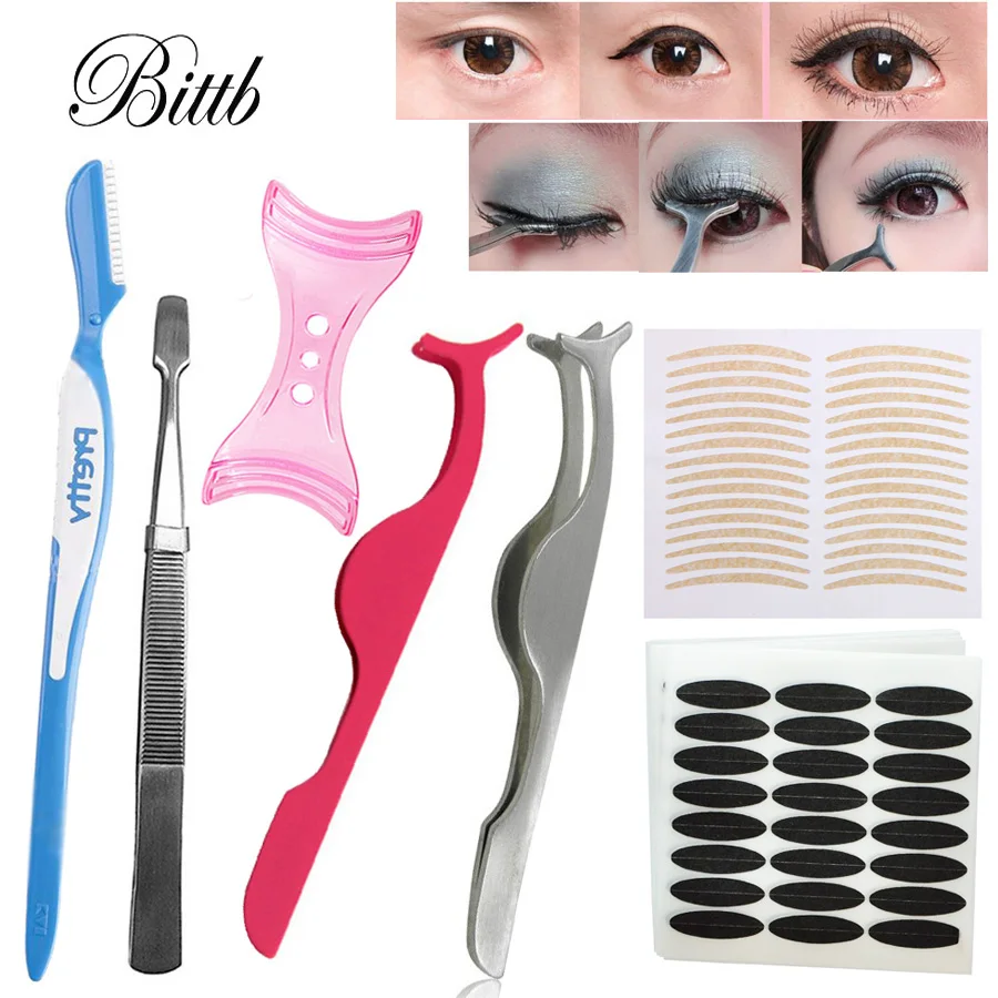 Bittb Eye Makeup Tools Set Eyebrow Trimmer Tweezers Eyeliner Template Stencils Double Eyelid