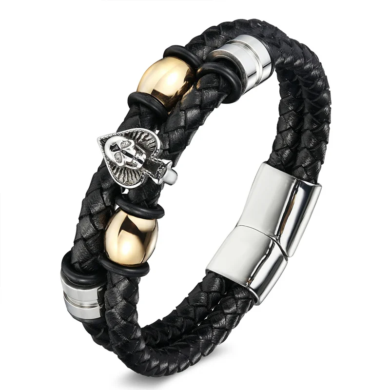 XiongHang браслет в стиле "панк" ручной переплетения черный кожаный шнурок цепь из нержавеющей стали магнитные браслеты с пряжкой мужские браслеты дружбы - Окраска металла: As picture