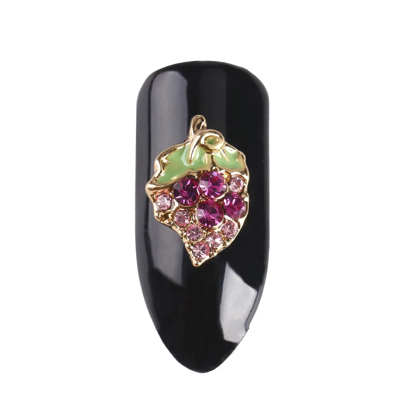 

10Pcs/Lot Metal Frute Series 3D Glitter Rhinestones For Nail Art Decoration Green Leaf Shining Purple Diamond Charms Supplies