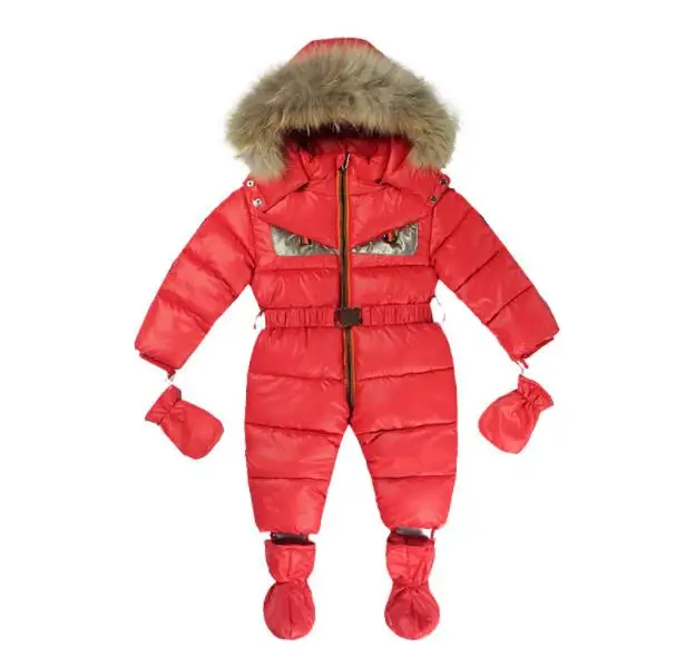 Зимний детский комбинезон, детский комбинезон, хлопковый комбинезон с перьями для новорожденных, комбинезон для маленьких мальчиков и девочек, верхняя одежда - Цвет: red