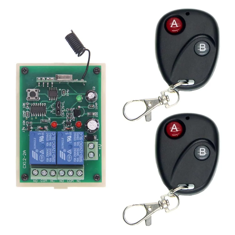 

DC 12V 24V 2 CH 2CH RF Wireless Remote Control Switch System,Black Transmitter + Receiver,315/433 MHz,Jog