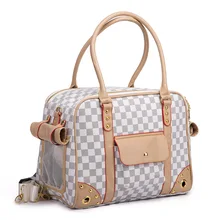 Classics plaid Pet cat small dog Travel luxury pu leather Carrier bag outdoor foldable portable dog