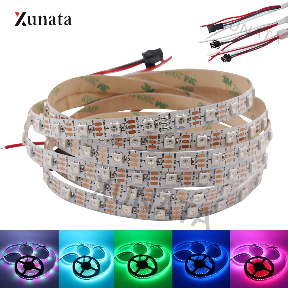 #cheap DC5V WS2812B LED Strip SMD5050 Light Smart Led Pixel Strip Waterproof IP21 IP65 Light Lamp Fixture 30 60 LEDs Tape Rope 1M 5M