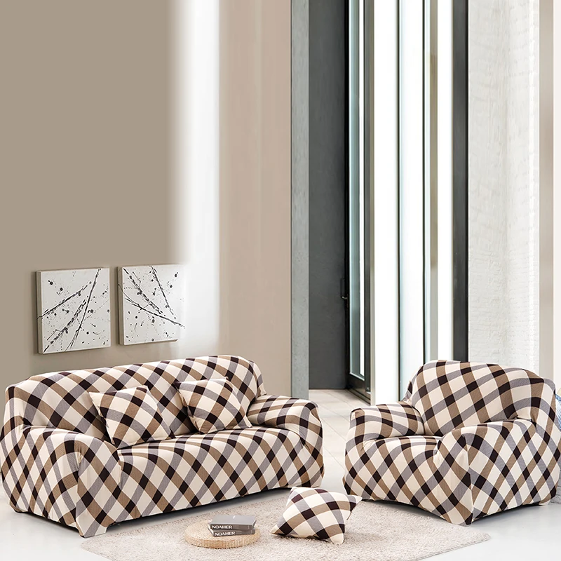 

WHISM 2/4 Seat Polyester Elastic Sofa Cover Stretch Plaid Sofa Slipcover Lounge Couch Furniture Protector funda de sofa elastico
