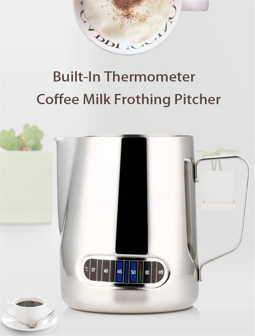 600 мл кувшин для вспенивания кофе и молока со встроенным термометром из нержавеющей стали кувшины для приготовления эспрессо на пару с термометром