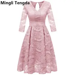 Mingli Tengda v-образный вырез винтажное кружевное платье для матери невесты плюс размер розовый простой 3/4 рукав мать невесты платье 2018