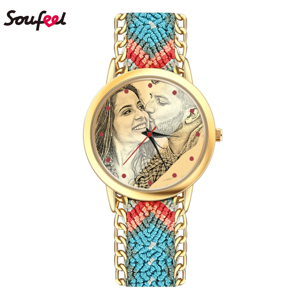

SOUFEEL Custom Photo Watch for Women Engraving Effect Blue Color Nylon Watches Christmas Gifts for Girlfriend High Quality