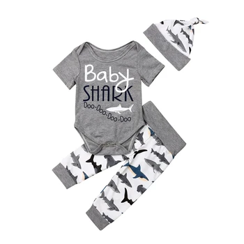 

Newborn Baby Boy Outfits Baby Clothing Set Shark Print Romper Long Pants Outfits Sunsuit Summer Boys Tracksuit Boys Clothes Set
