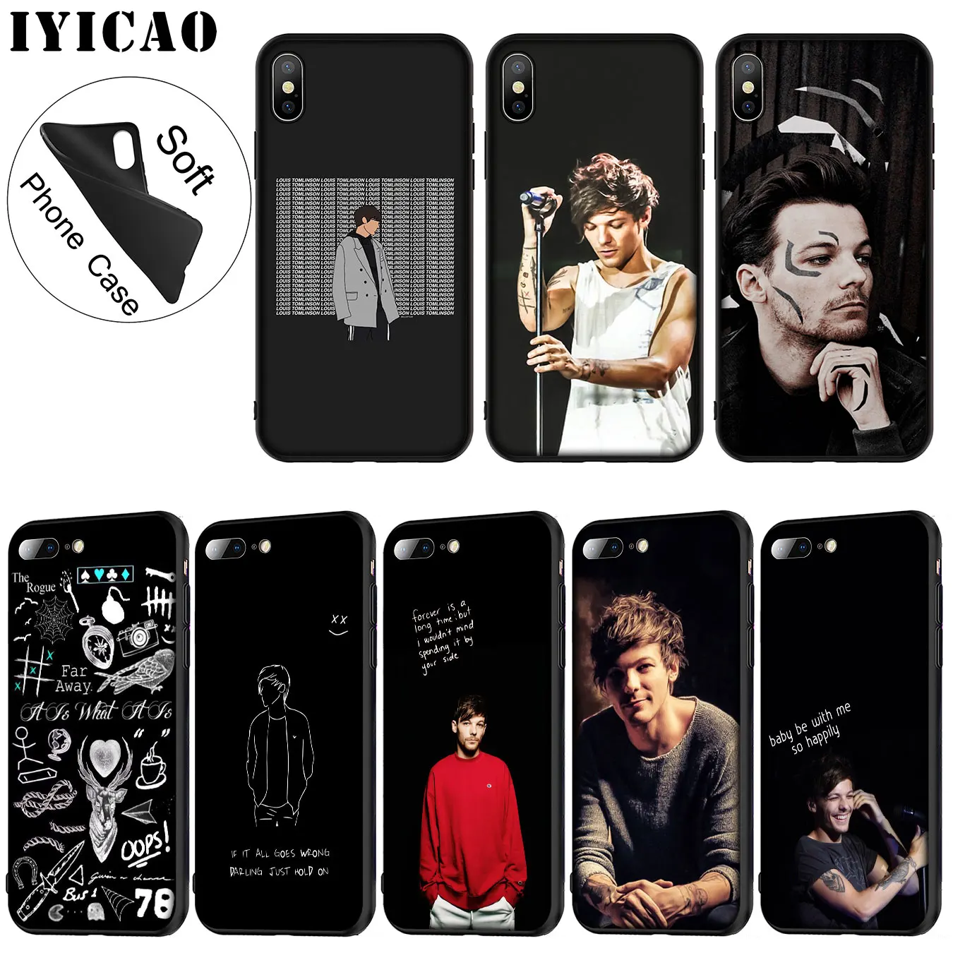 

IYICAO 1D Louis Tomlinson Soft Silicone Phone Case for iPhone XR X XS 11 Pro Max 6 6S 7 8 Plus 5 5S SE 10 TPU Black Cover