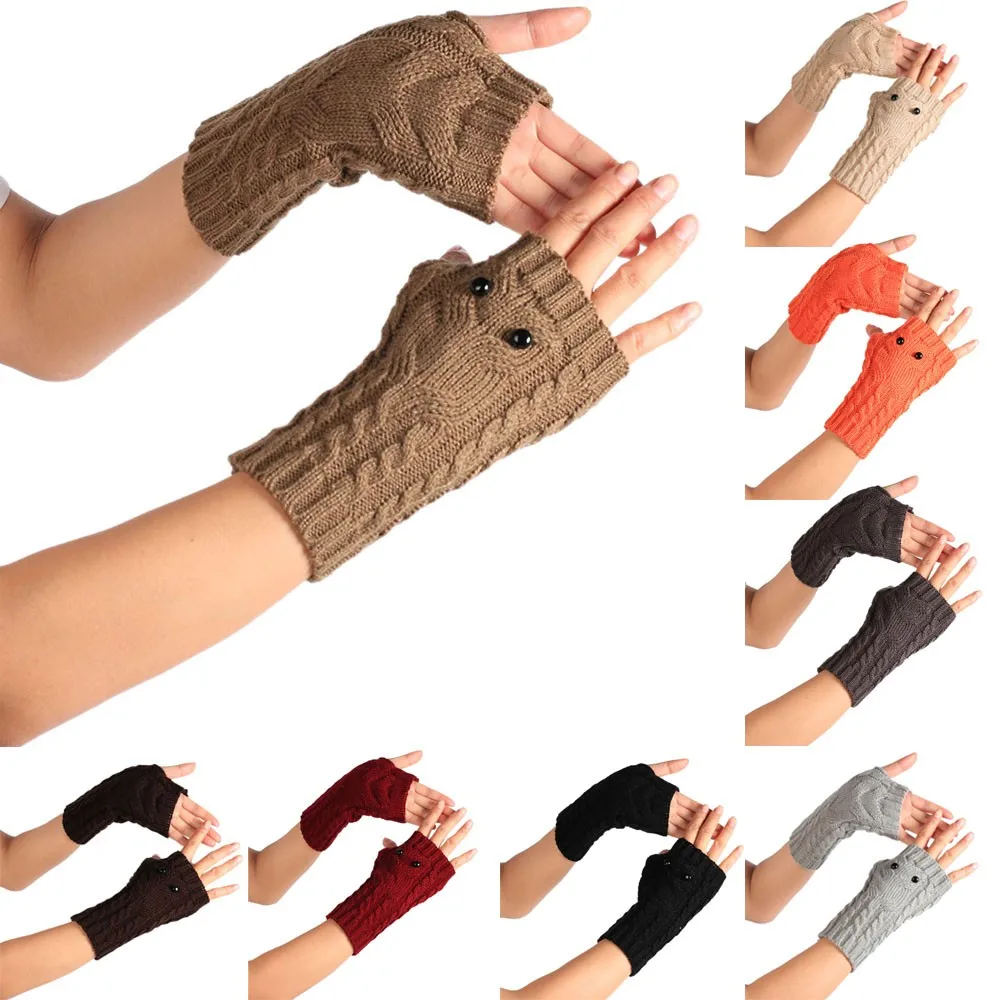 Unisex Winter Gloves Solid Owl Knitted Long Fingerless Gloves Soft Button Warm Gloves Mittens guantes invierno luvas de inverno