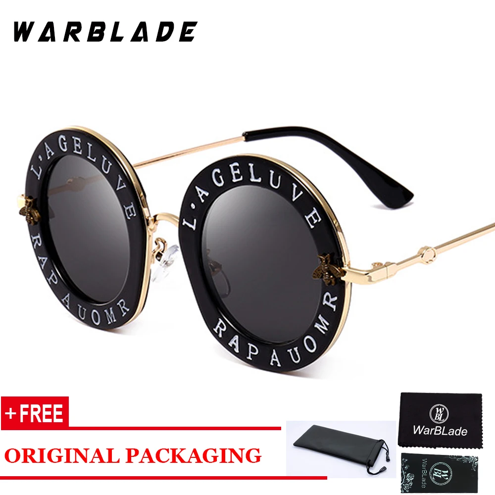 round sunglasses women WarBLade Retro Round English Letters Little Bees Sunglasses Fashion Brand Designer Metal Frame Sun Glasses Women Shades Oculos women's sunglasses Sunglasses