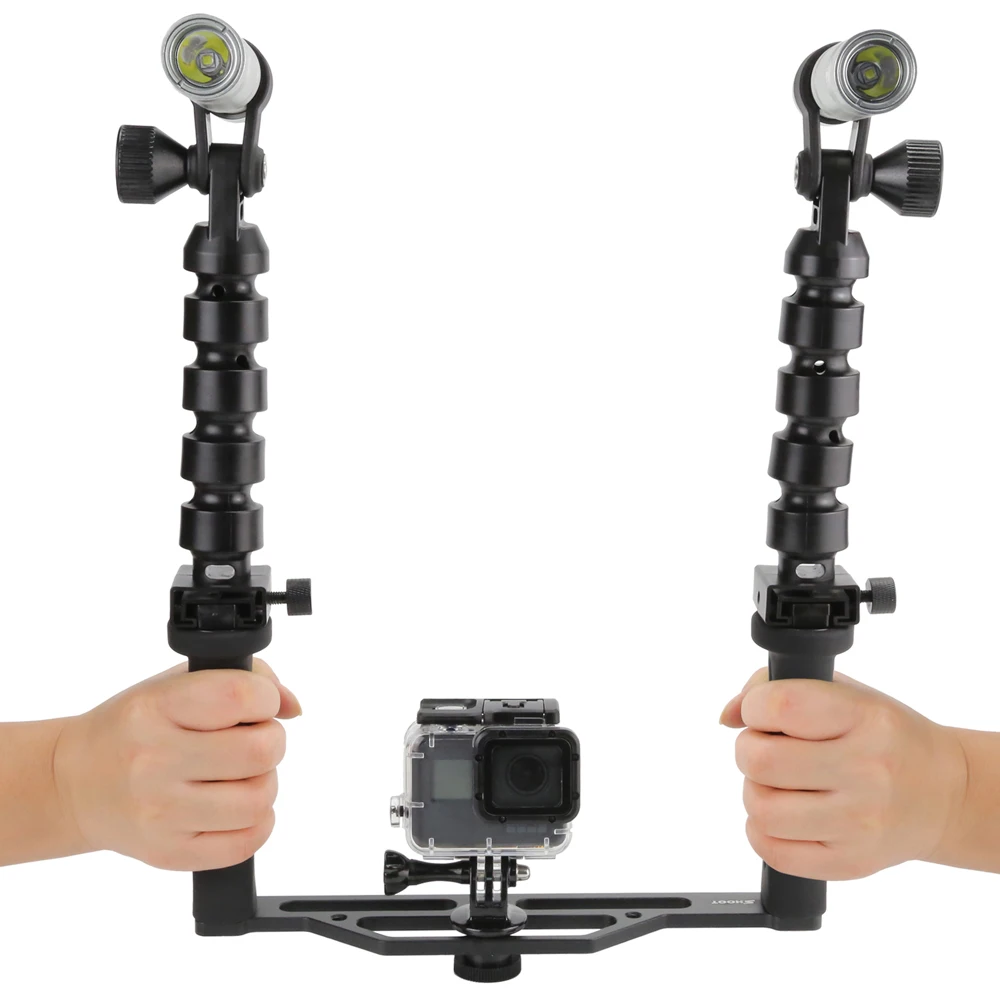 

Scuba Diving Two-Handle Flex Arm Tray + Underwater Video Flashlights for GoPro 5/4/3+/3/2/1 /SJcam/Xiaoyi Action Cameras
