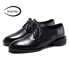 WEIQIAONA/Европейская Брендовая женская обувь; женская обувь из натуральной кожи в стиле ретро; женская нейтральная обувь на низком каблуке в британском стиле; женская обувь на плоской подошве