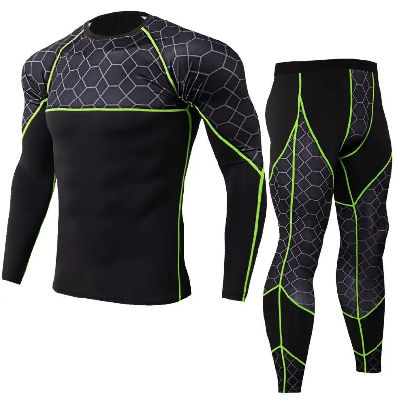Newest Brand Fitness clothing men's set men's compression sweat quick-drying Joggers underwear men's Printed long-sleeved spot