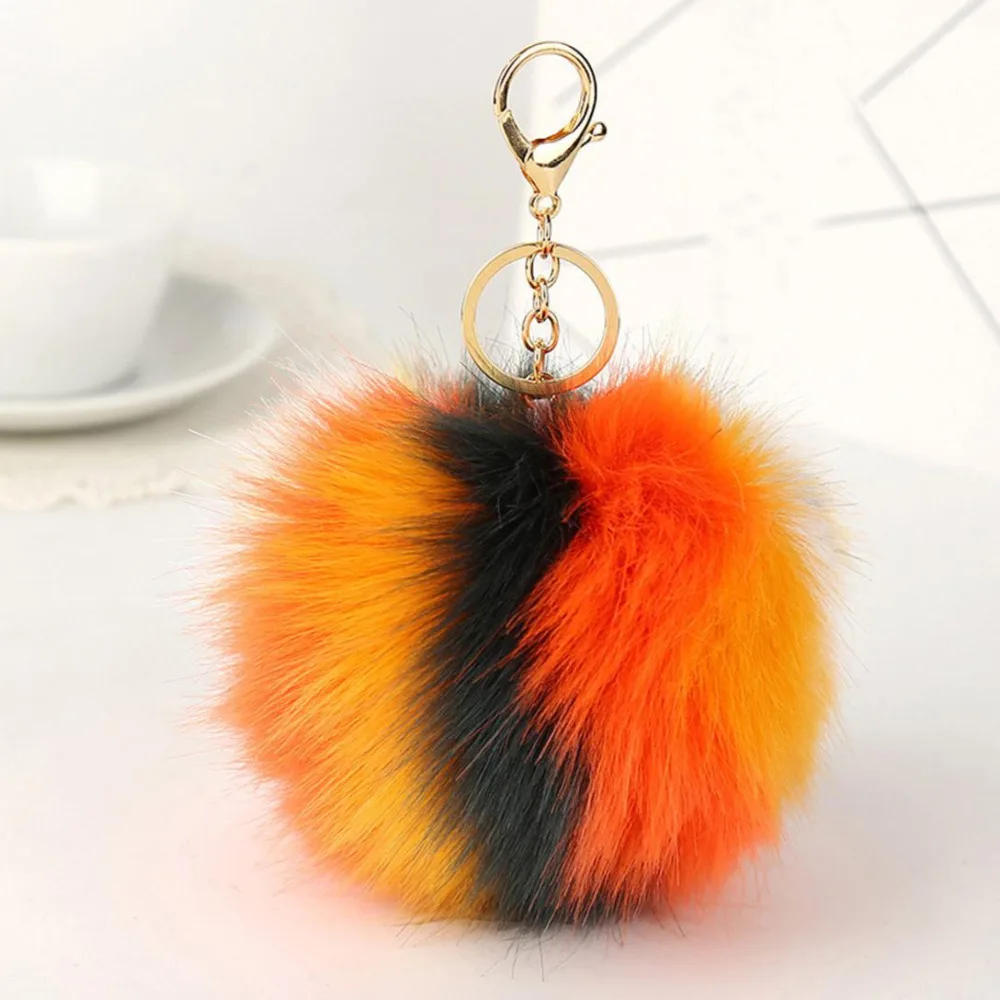 Bling world 2017 Rabbit Fur Ball Keychain Bag Plush Car Key Ring Car