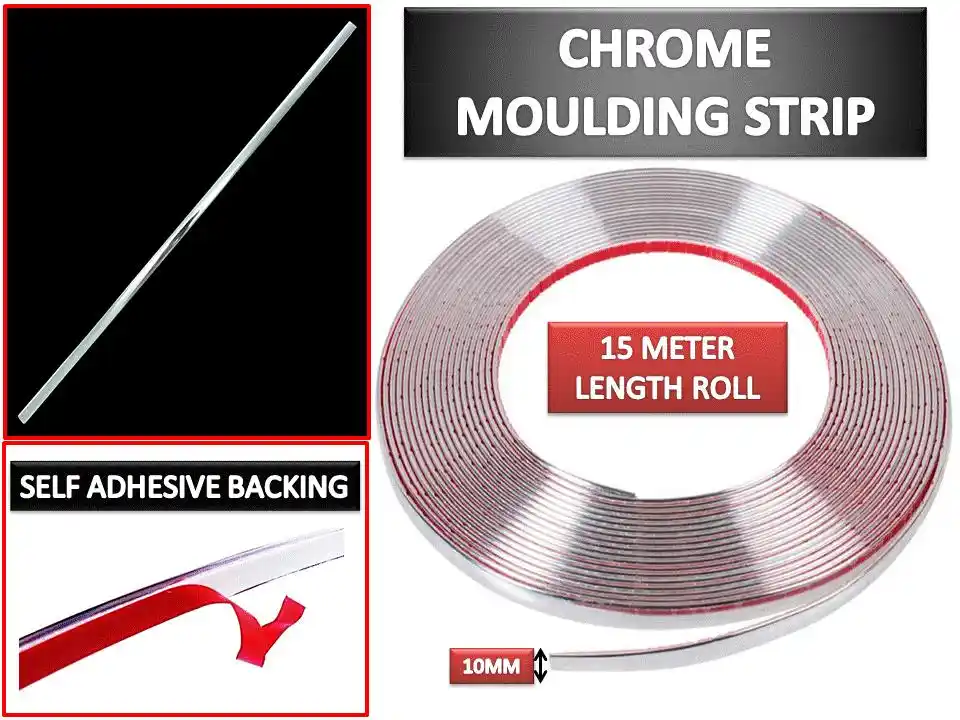 Fits For Most Car 10MM x 15M Car Chrome Moulding Trim Strip Self Adhesive