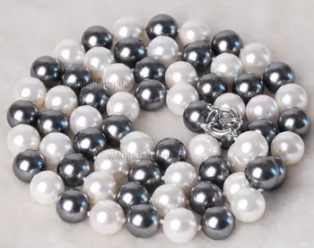

stunning round 10-11mm south sea white black pearl necklace 18inch