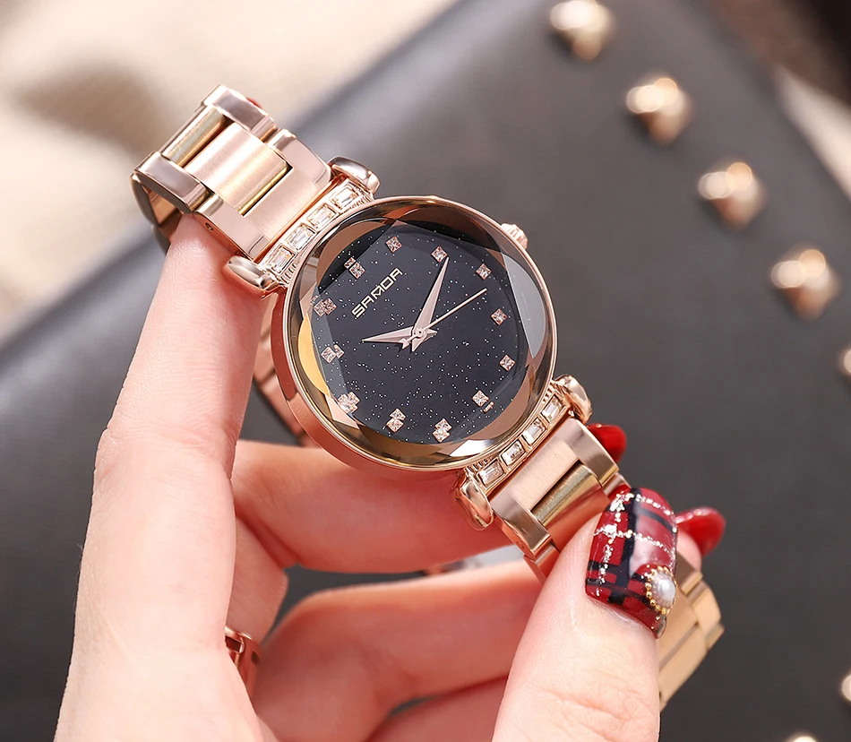 SANDA Rose Gouden Horloge Vrouwen кварцевые часы женские топ Merk люкс Strass Vrouwelijke Horloge Meisje Klok Relogio Feminino