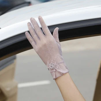 

Summer Women UV Sunscreen Short Sun Female Gloves Fashion Ice Silk Lace Driving Of Thin Touch Screen Lady Gloves