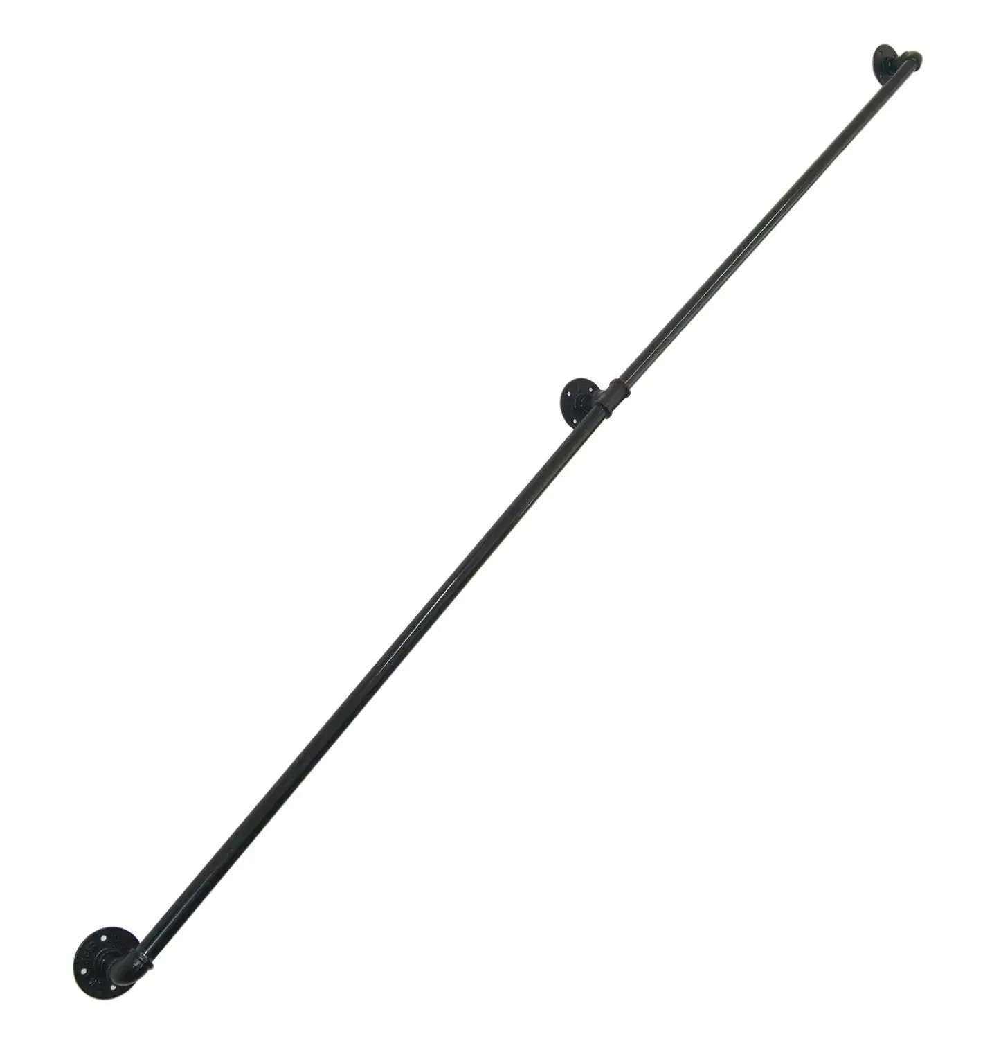 DIYHD 5FT-11FT Stair Black Pipe Handrail With 3 Wall Mount Support