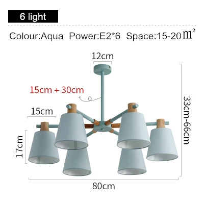 TRAZOS Скандинавская люстра E27 с железным абажуром для гостиной подвесное освещение светильники Lamparas Colgantes деревянный блеск - Цвет абажура: Aqua 6 light