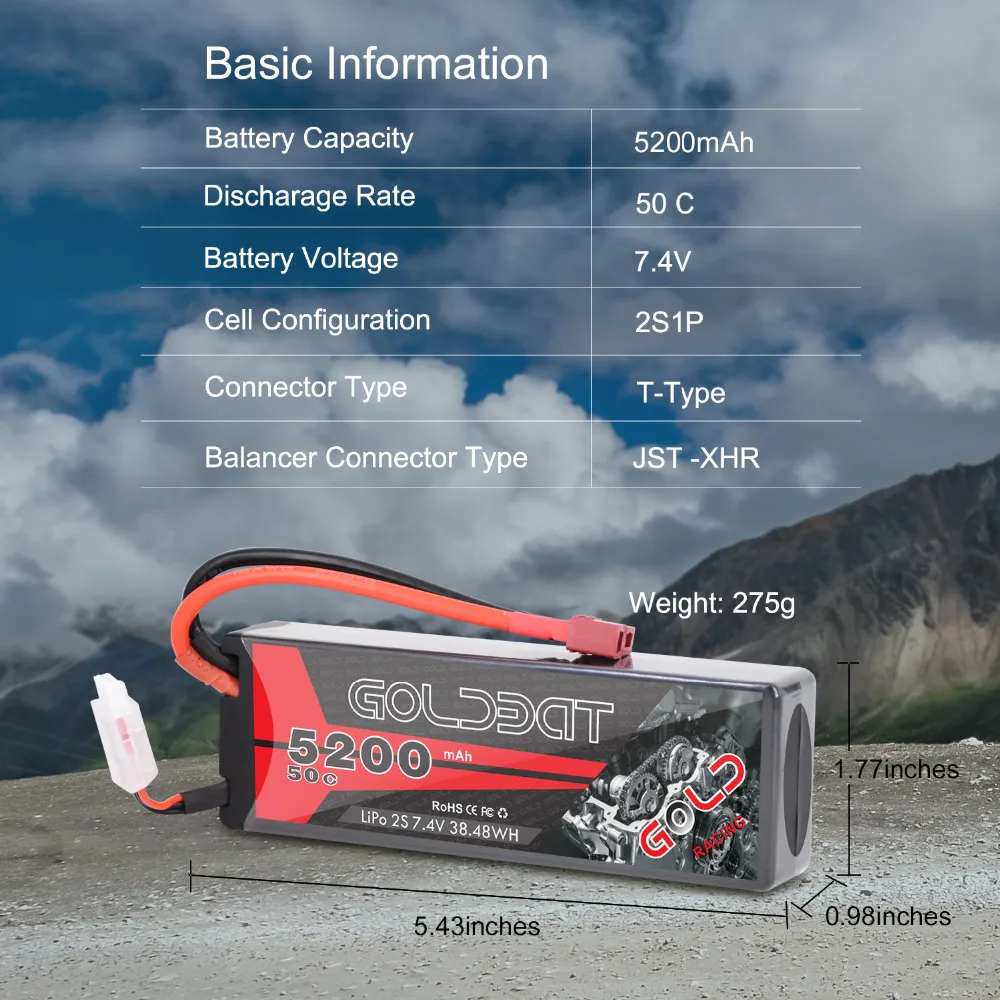 Günstig 2 einheiten GOLDBAT 5200mAh Lipo Batterie 7,4 V 50C 2S LiPo RC Batterie mit Deans Stecker für RC evader BX Auto Lkw Truggy Buggy Helicopt