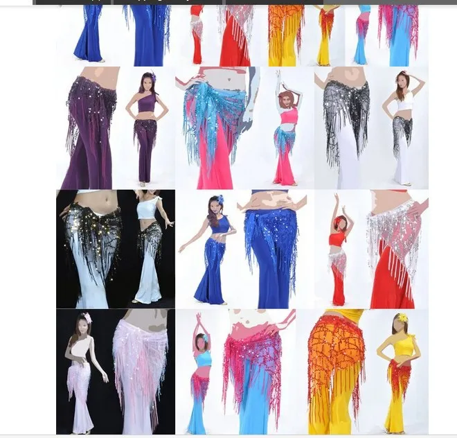 

30 pcs fedex fast shipping free Mult-color Shining Sequins Triangle Hip Scarf Belt Belly Dance Dancing Costumes handmade