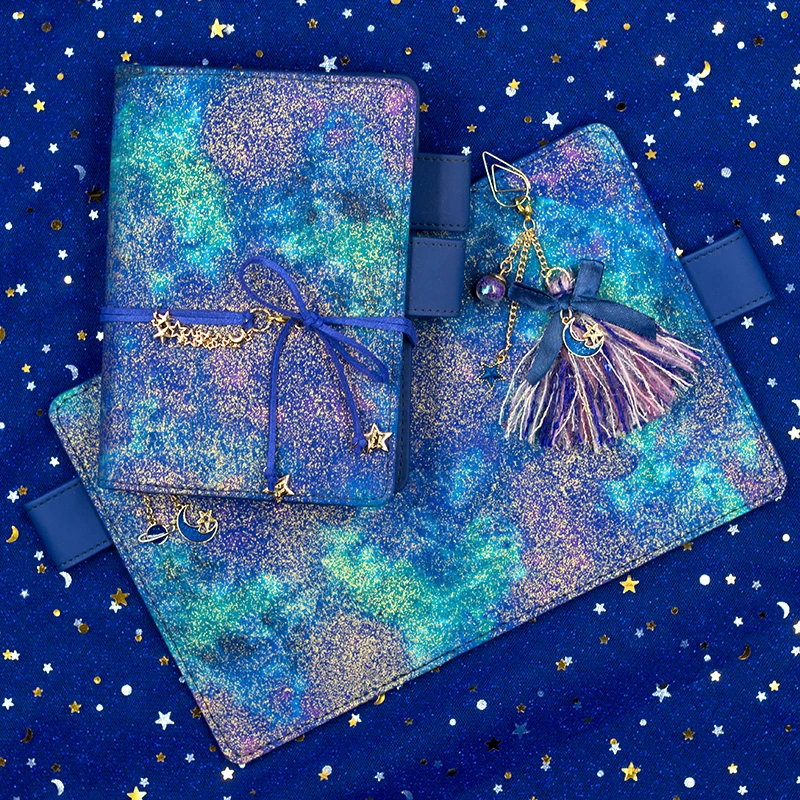Новинка A5 A6 красивый Kawaii Blue Star Bling Notebook дневник Еженедельный план руководство