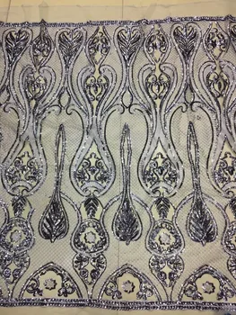 

Navy blue Peach Shinning sequins embroidery tulle mesh african lace fabric for wedding/evening dress/party,by dhl