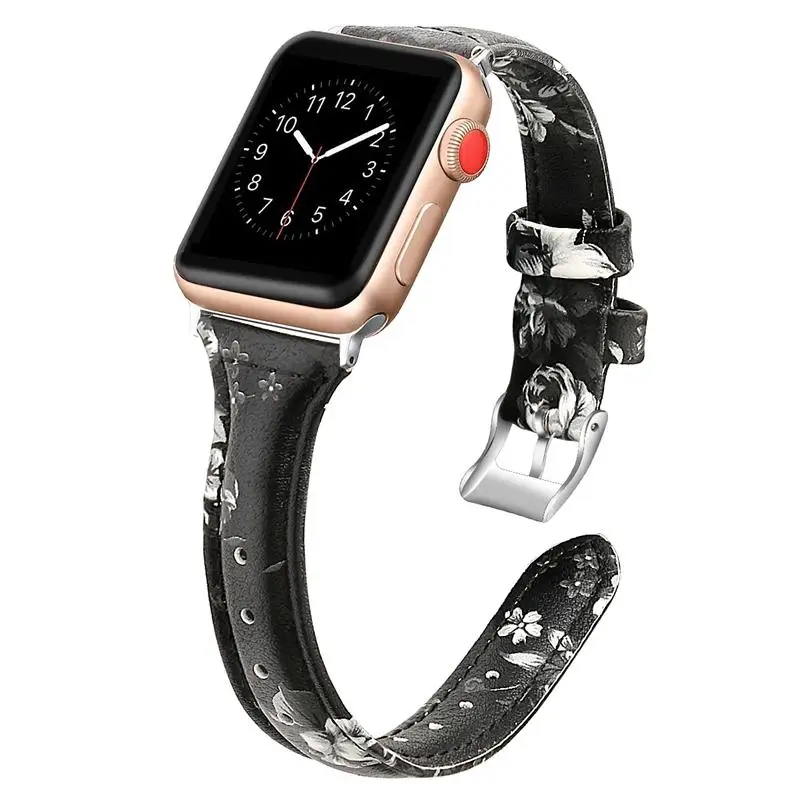 EIMO кожаный ремешок для apple watch band apple watch 4/3/2 наручных часов iwatch, ремешок 42 мм, 38 мм/44 мм/40 мм тонкий кожаный браслет, correa, ремешок для часов - Цвет ремешка: flower 4