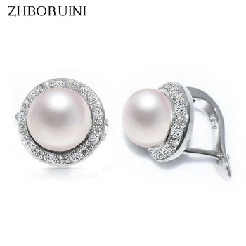 ZHBORUINI 2017 New Pearl Earrings 925 Sterling Silver Jewelry Vintage Style Natural Freshwater Pearl Stud Earring For Women Gift