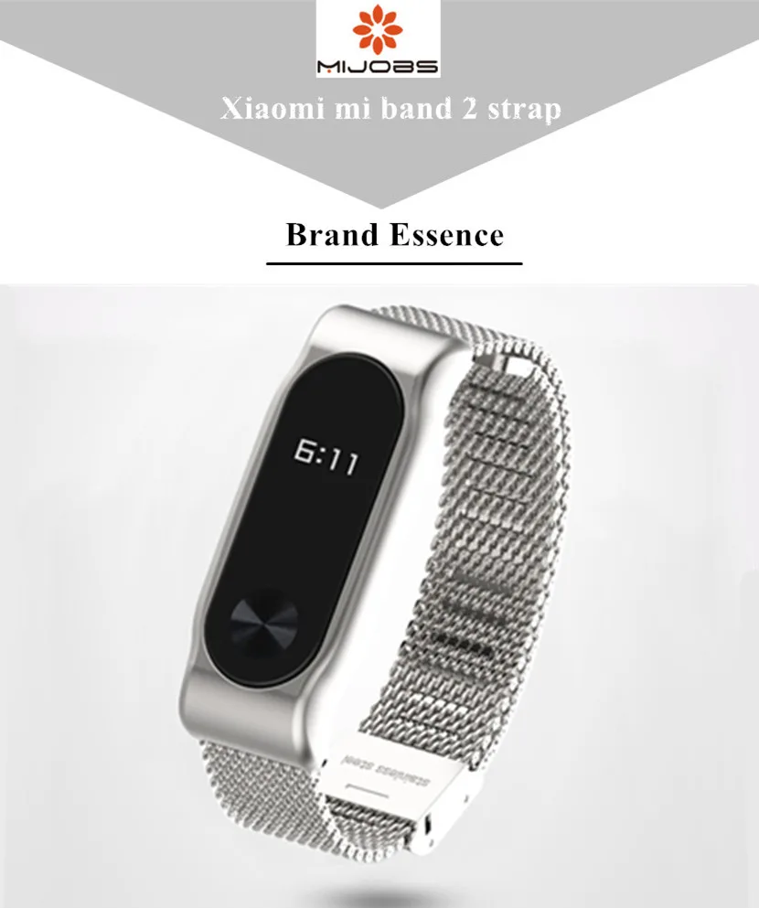 Металлический ремешок Mijobs для Xiaomi Mi Band 2 ремешка браслет из нержавеющей стали кожаный Смарт-браслет Сменные аксессуары для Mi Band 2